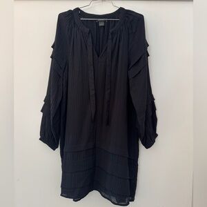 Club Monaco Black Smock Dress Size 8 Tie Neck Puff Sleeve Gauze